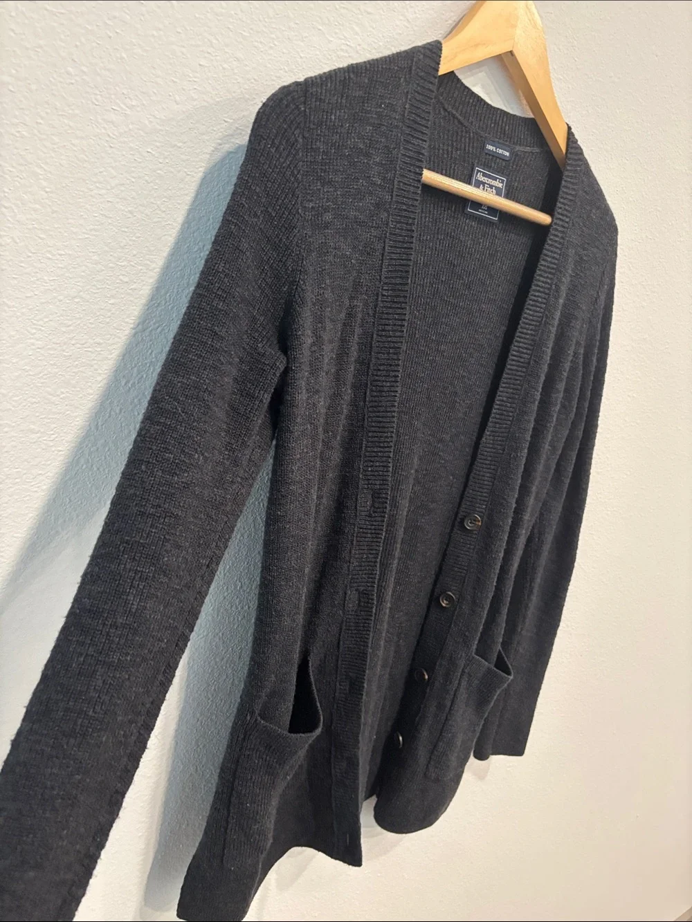 Abercrombie & Fitch Men’s Dark Grey Cotton Button-Front Y2K Cardigan Size XXS